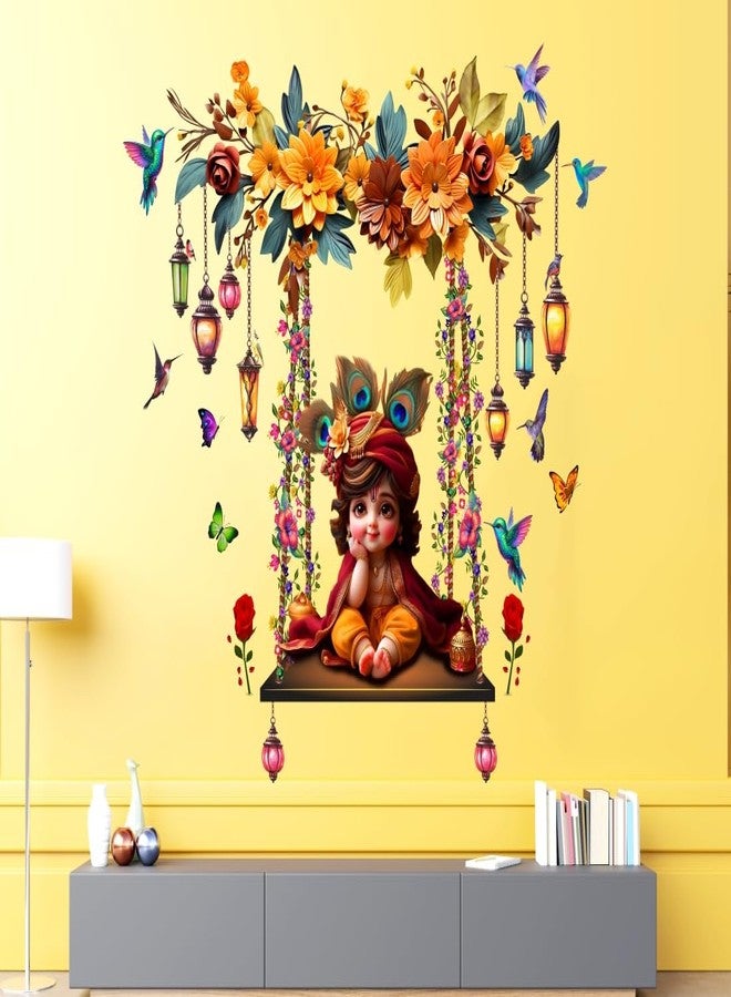 DivineDesigns ملصق حائط لطيف من تصميمات ديفاين ديزاينز، يضم كريشنا جي والفراشات والزهور - Image 2
